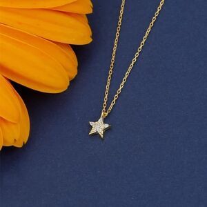 Star Pave Necklace, 14K Gold Plated Star Necklace, Diamond CZ Necklace, Dainty
